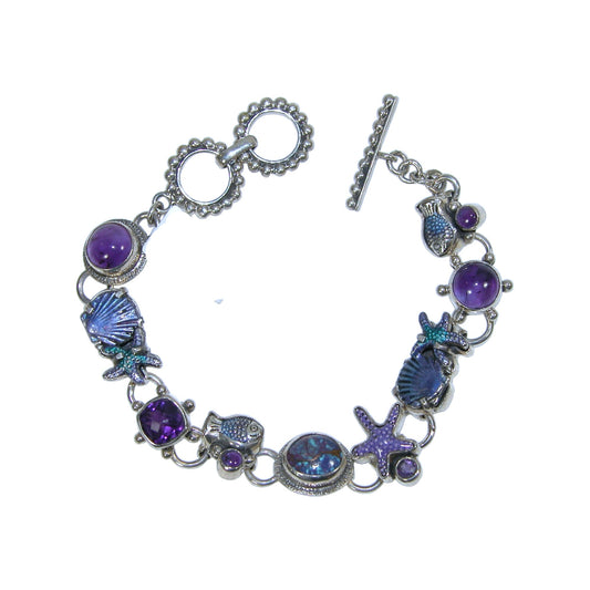 32034B Hand Enamel, Amethyst Sea Life Sterling Silver Bracelet