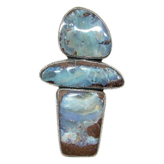 Boulder Opal Three Stone Sterling Silver Pin and Pendant