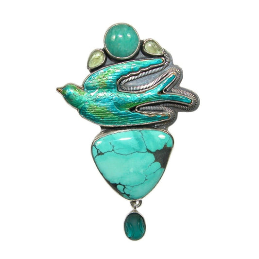 33217 Soaring Bird with Turquoise Sterling Silver Pin Pendant
