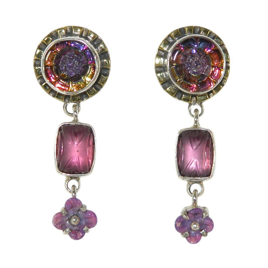 33220 Czech Glass Button Quartz Sterling Silver Dangle Earrings