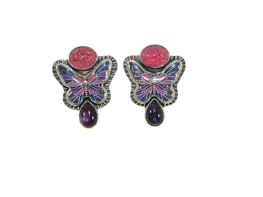 33224 Hand Enameling Butterfly Sterling Silver Earrings