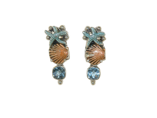 33227A Hand Enameled Sealife Sterling Silver Earrings