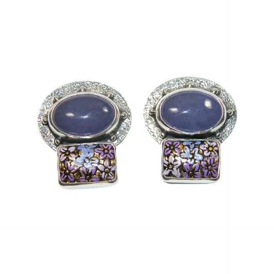 33228 Purple Cabochon Enameled Sterling Silver Earrings