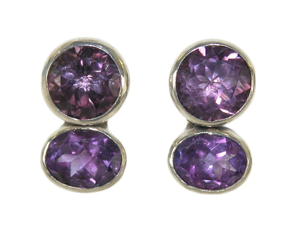 33231 Amethyst 2 Stone Faceted Gemstone Sterling Silver Earring
