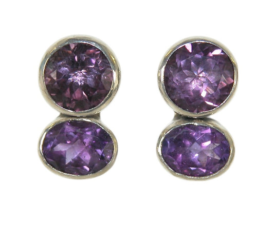 33231 Amethyst 2 Stone Faceted Gemstone Sterling Silver Earring