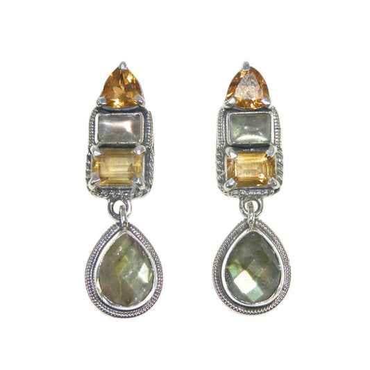 4 Stone Citrine & Labradorite Dangle Sterling Silver Earring