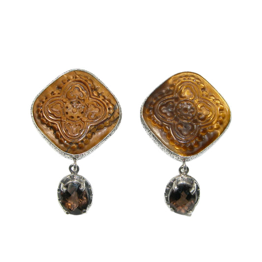 Carved Tiger Eye Quartz Sterling Silver Earrings