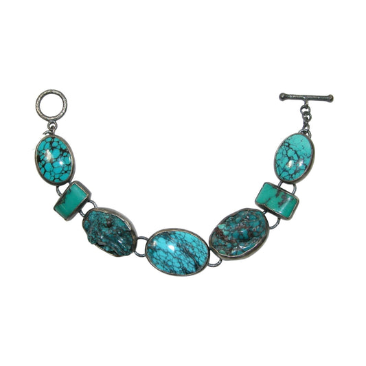Carved Turquoise Frog Sterling Silver Bracelet