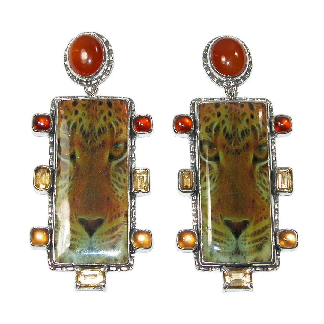 33275 Hand Made Tile, Carnelian, Hessonite Sterling Silver Earrings