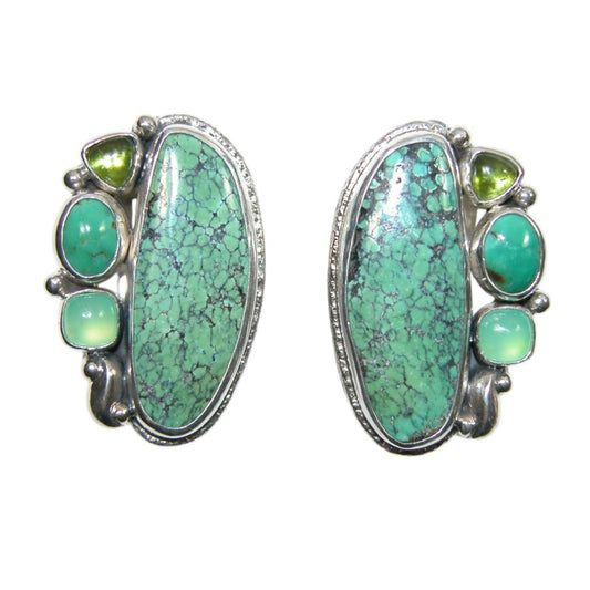 Turquoise with Green Gemstones Sterling Silver Earrings