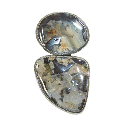 Double Boulder Opal Sterling Silver Pin and Pendant