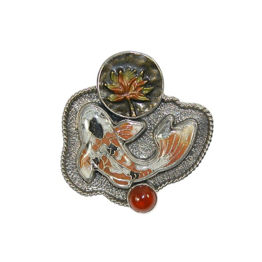 33297 Hessonite, Hand Enamel Koi Fish Sterling Silver Pin and Pendant