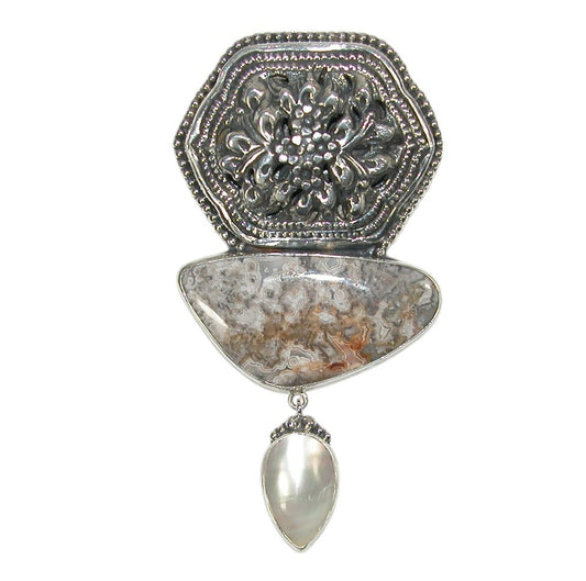 33305 Sterling Silver Ornament Agate Pin Pendant