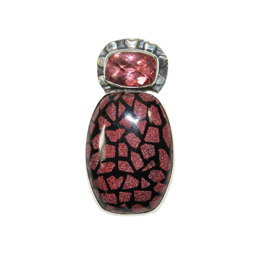 33308 Pink Faceted Gemstone Sterling Silver Pin and Pendant