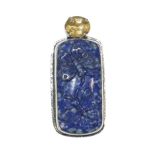 33314 Carved Blue Lapis Butterfly Sterling Silver Pin and Pendant