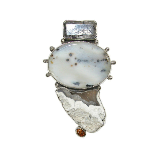 33315 Agate, Amber Sterling Silver Pin and Pendant