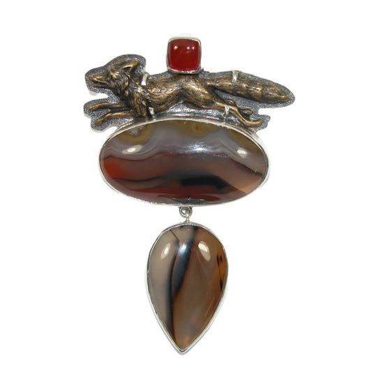 33316 Carnelian, Agate, Wolf Sterling Silver Pin and Pendant
