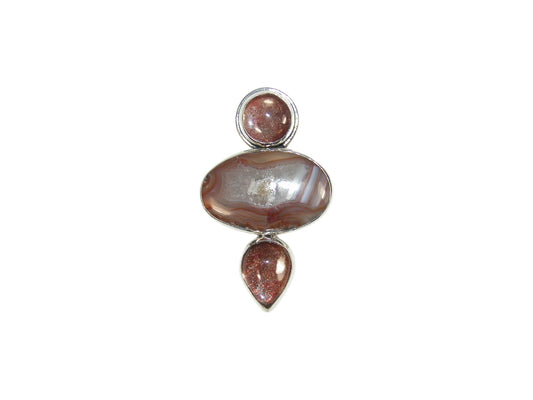 33320 Three Stone Agate Sterling Silver Pin and Pendant