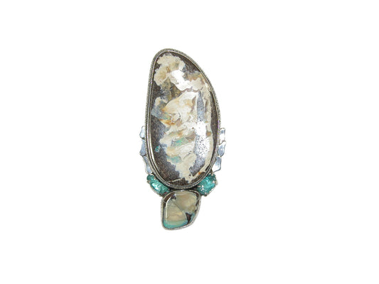 33323 Boulder Opal, Apatite Sterling Silver Pin Pendant