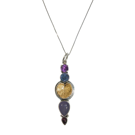 33330 Amethyst, Agate, Titanium Clad Drusy Sterling Silver Necklace
