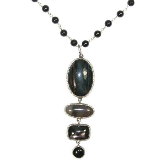 33332 Black Onyx Sterling Silver Beaded Necklace