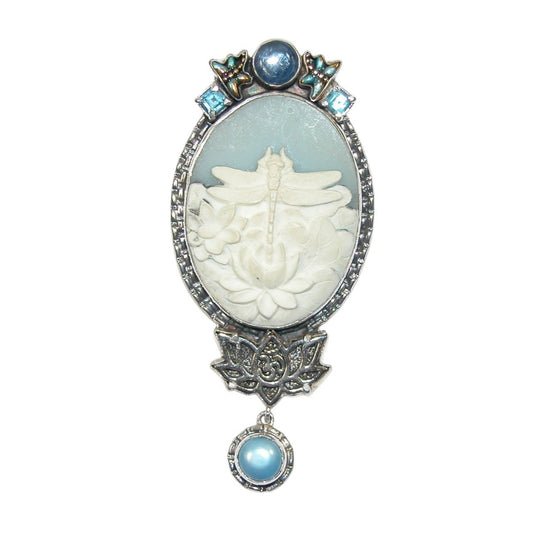 33334 Dragonfly Cameo with Freshwater Pearl, Natural Quartz with Micah Sterling Silver Earrings