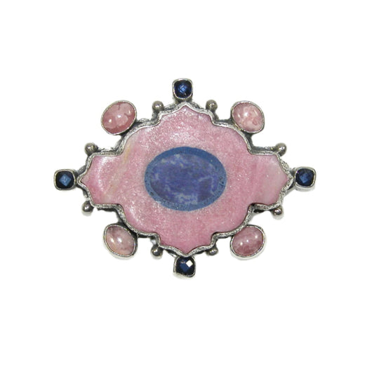 Lapis in Rhodonite Sterling Silver Pin and Pendant
