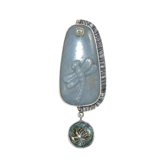 Carved Dragonfly, Lotus Sterling Silver Pin and Pendant 33338