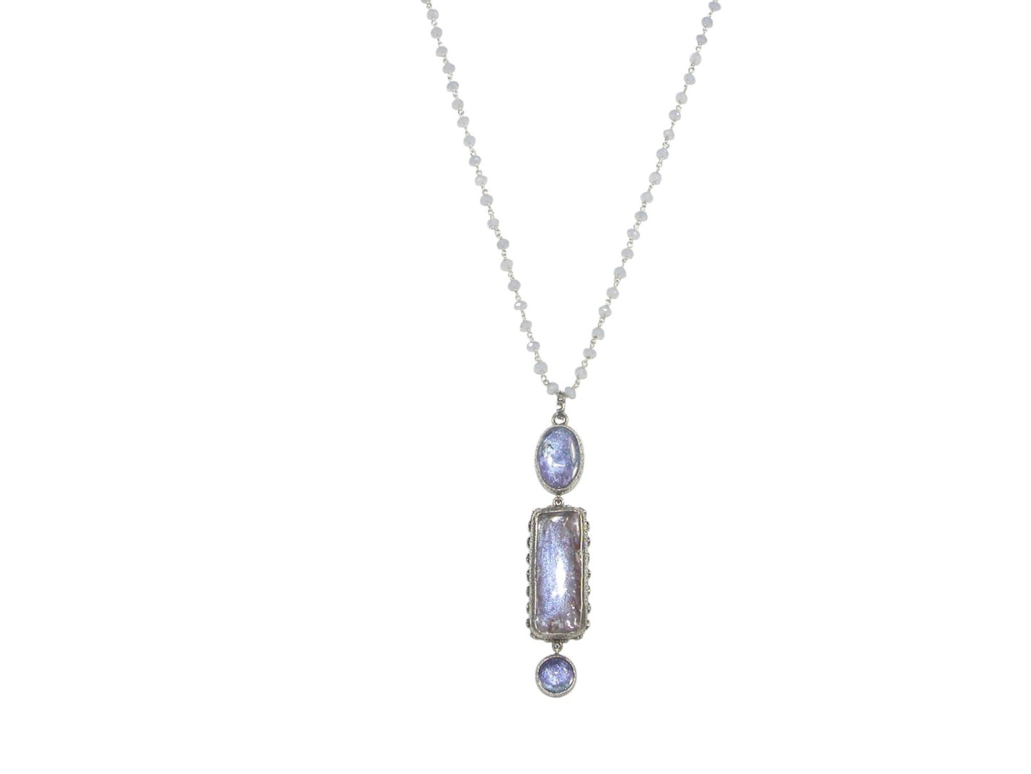 Boulder Opal with Chalcedony Beaded Sterling Silver Necklace