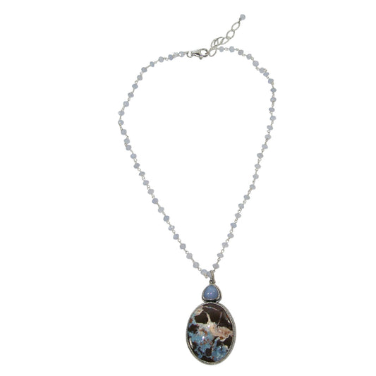Boulder Opal and Chalcedony Sterling Silver Necklace