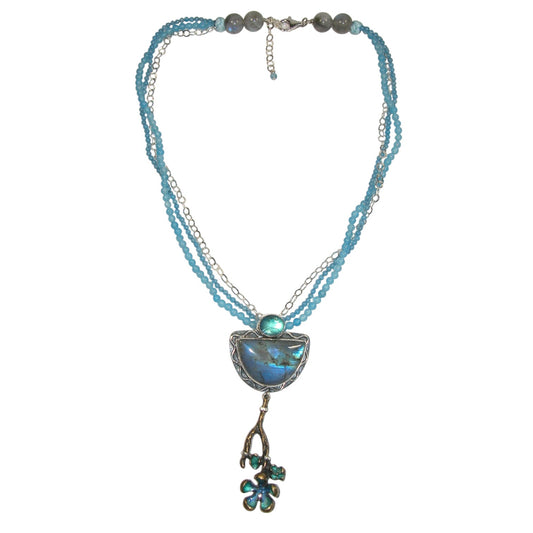 Labradorite Enamel Flower Sterling Silver Necklace