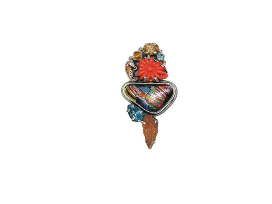 33350 Carved Flower, Cluster Stone, Sterling Silver Pin and Pendant