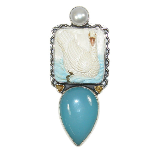 33357 Carved Swan, Pearl Sterling Silver Pin and Pendant