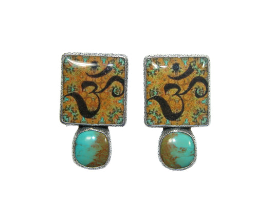 33363 Ohm Tile, Turquoise Sterling Silver Earrings