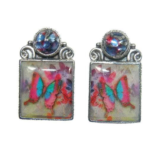 33364 Floral Tile Sterling Silver Earrings