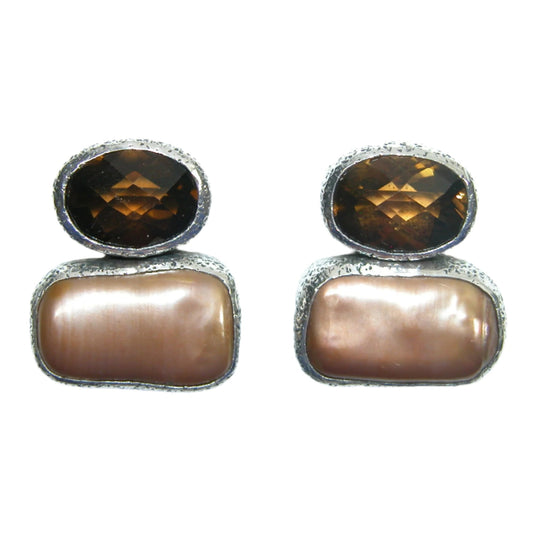 33365 Cognac Topaz Freshwater Pearl Sterling Silver Earrings