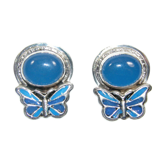 33369 Hand Enamel Blue Butterfly Sterling Silver Earrings