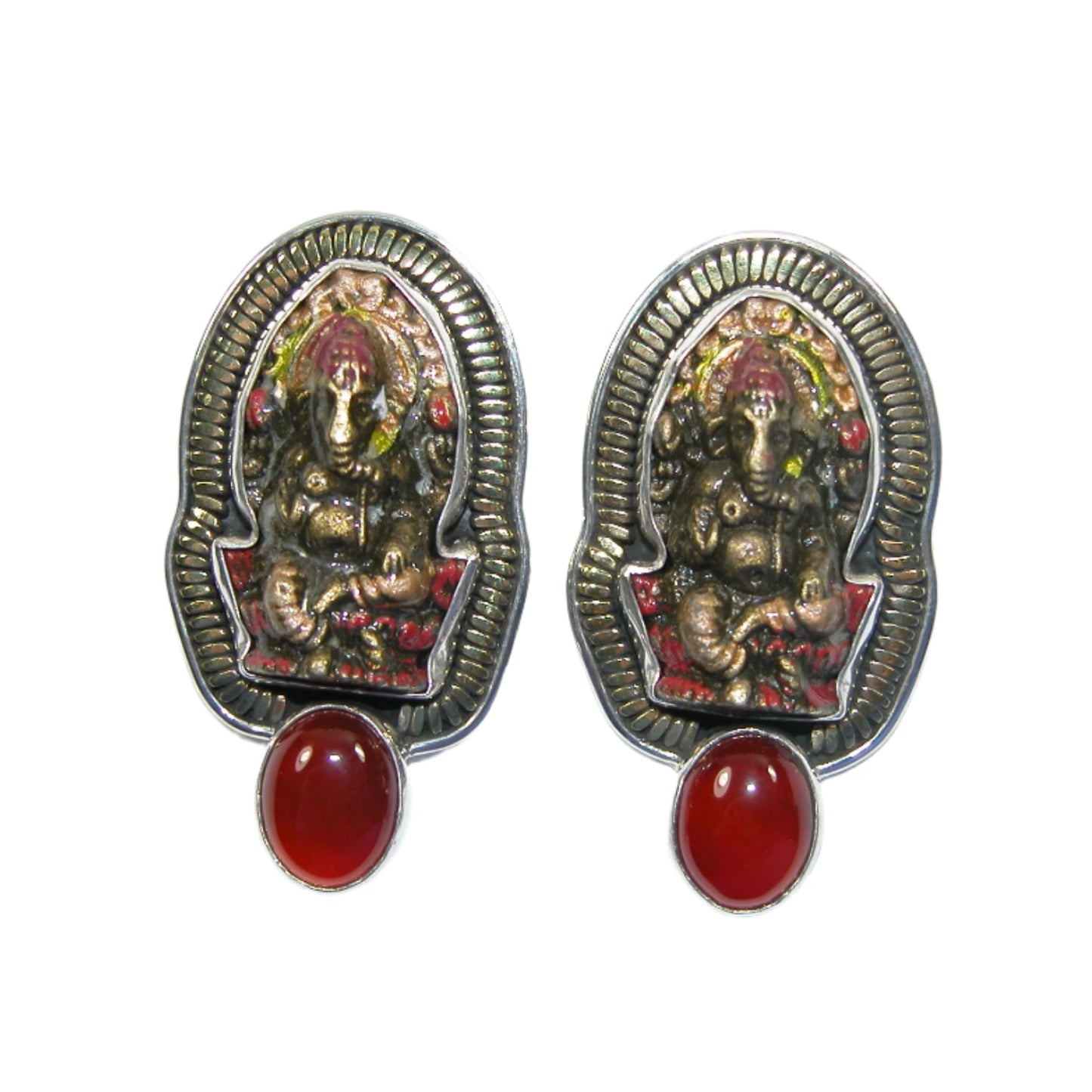 33370 Carnelian Ganesha Sterling Silver Earrings
