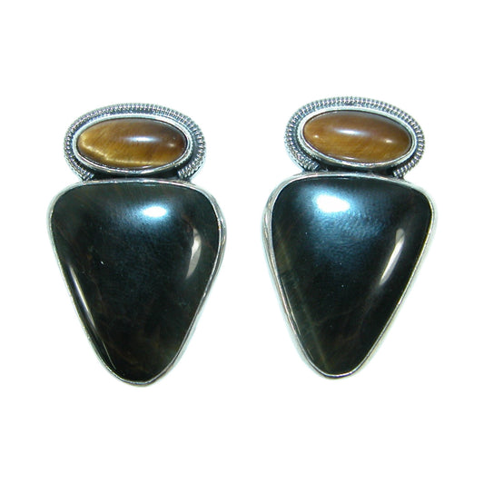 33372 Black Onyx, Tigers Eye Sterling Silver Earrings