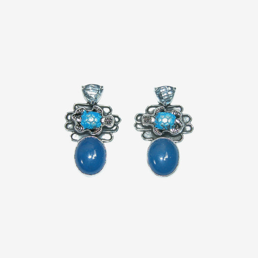 33375 Blue Topaz, Blue Quartz, Turtle Sterling Silver Earrings