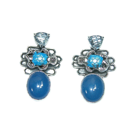 33375 Blue Onyx Turtle Sterling Silver Earrings