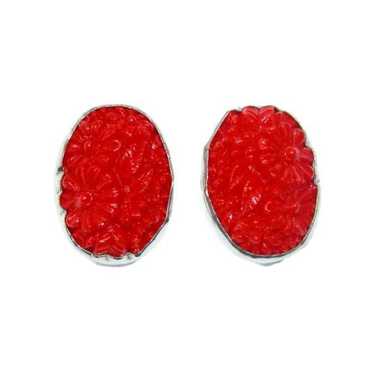33379 Red Vintage Glass Sterling Silver Earrings