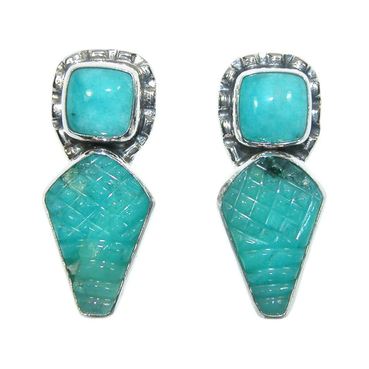 33380 Carved Turquoise Sterling Silver Earrings
