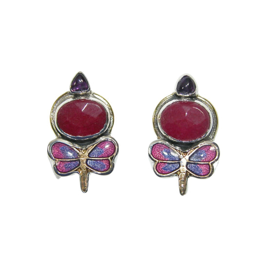 3338	1 Raspberry Quartz Amethyst Dragonfly Sterling Silver Earrings