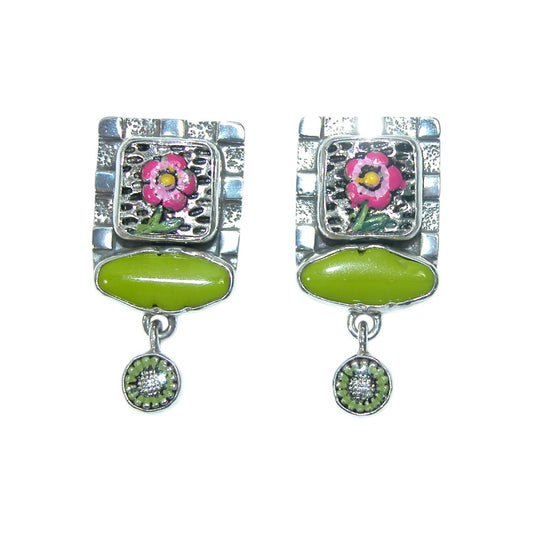 33383 Hand Enameling Flower Sterling Silver Earrings