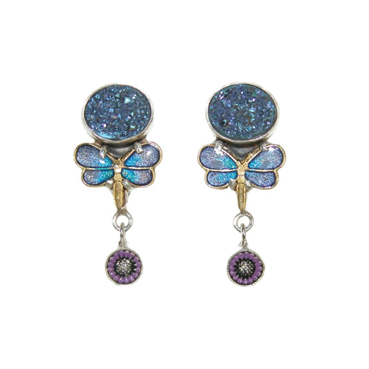 33384L Butterfly Druzy Enameled Sterling Silver Dangle Earrings