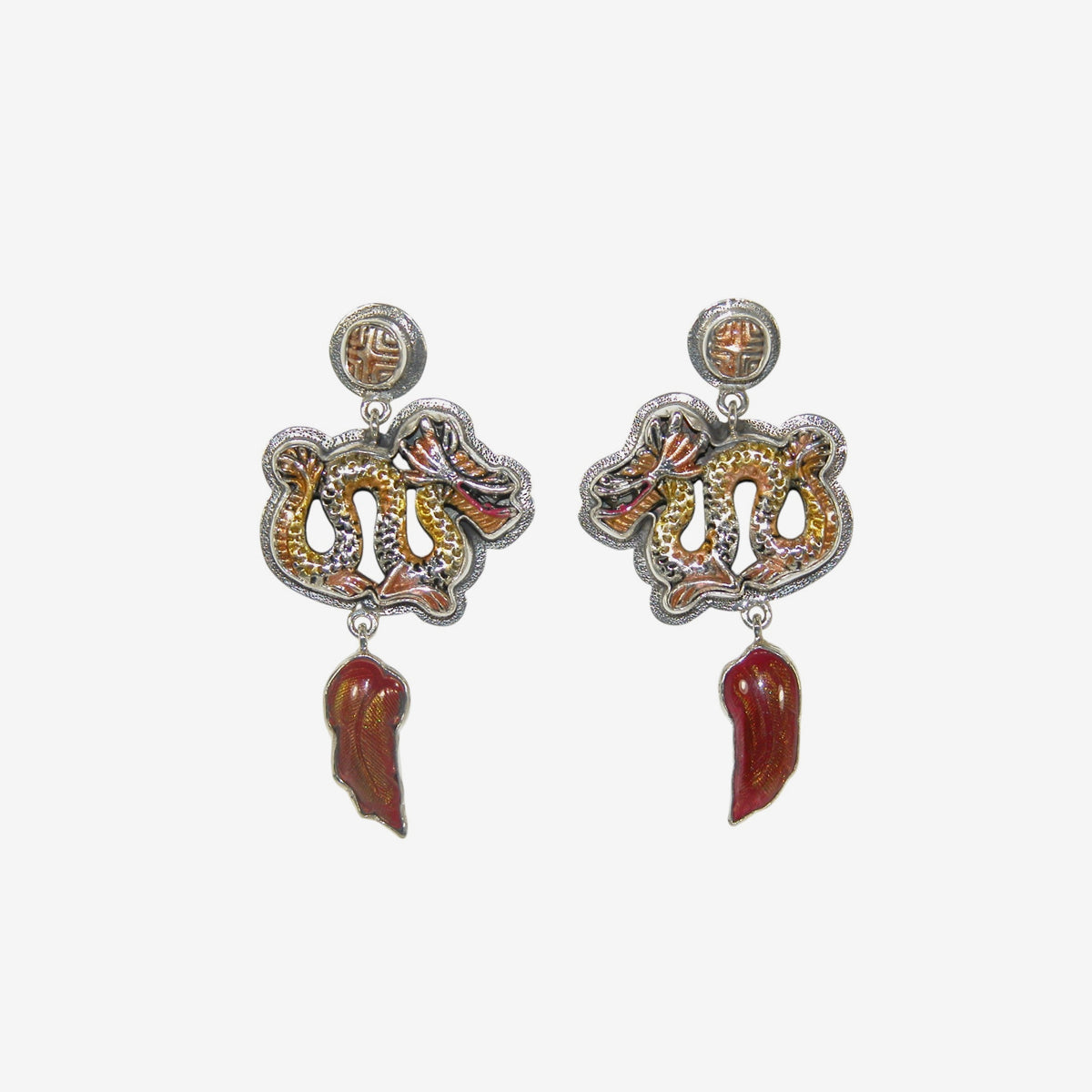 33385 Hand Enameling Dragon Sterling Silver Earrings