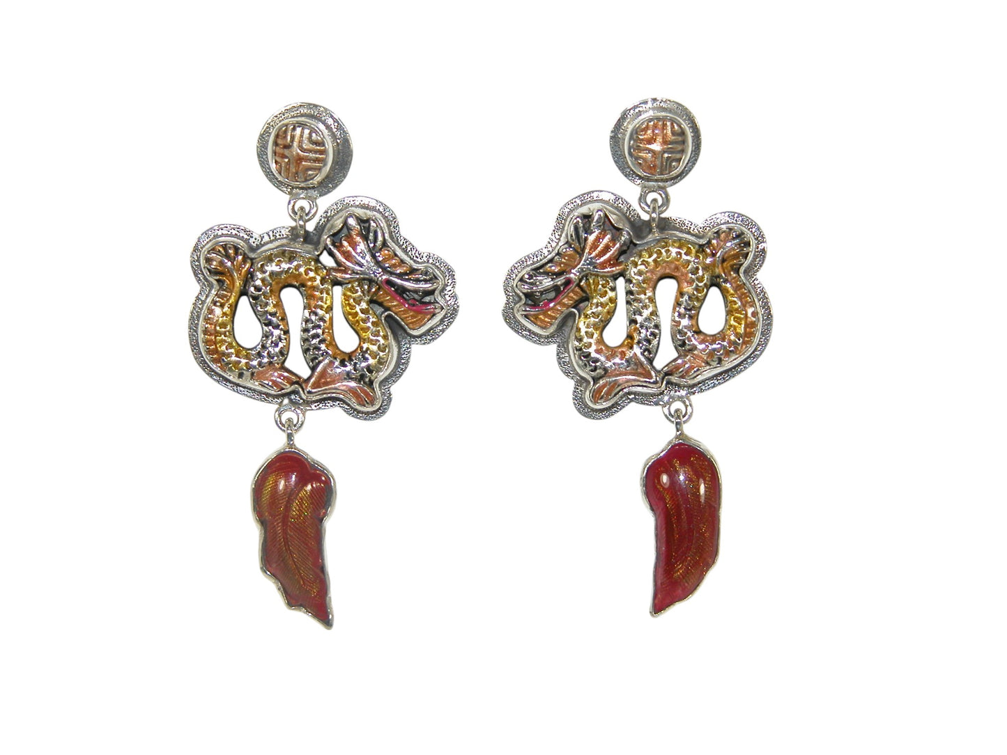 33385 Hand Enameling Dragon Sterling Silver Earrings