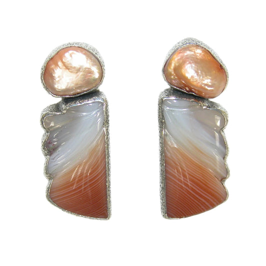 33386 Freshwater Pearl Carnelian Agate Sterling Silver Earrings