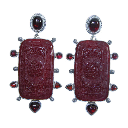 33367 Carved Red Agate, Garnet Sterling Silver Earrings